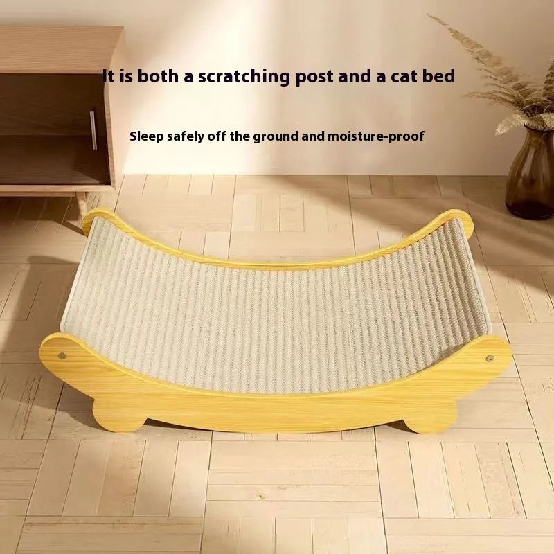 A sisal blanket cat scratch board shown in an angled position, available in large and small size options.