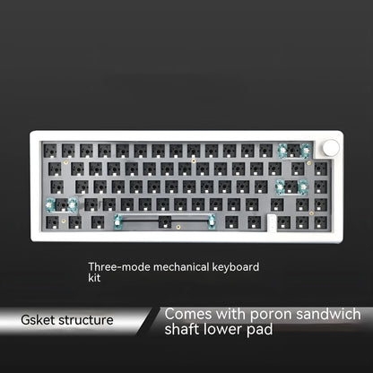 Customisable DIY mechanical keyboard kit with RGB backlighting and control knob, shown in multiple colour options