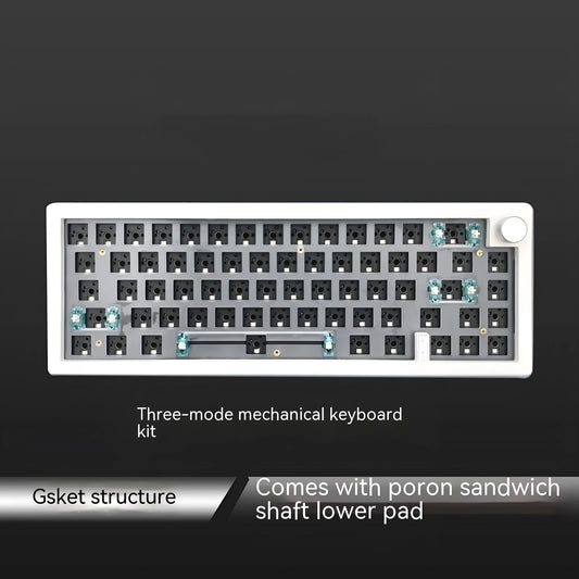 Customisable DIY mechanical keyboard kit with RGB backlighting and control knob, shown in multiple colour options