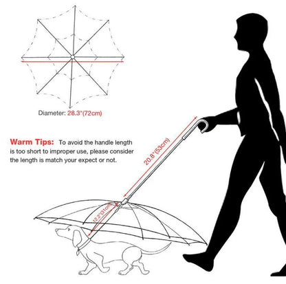 Transparent dog umbrella with stainless steel chain attached to harness for rainy walks