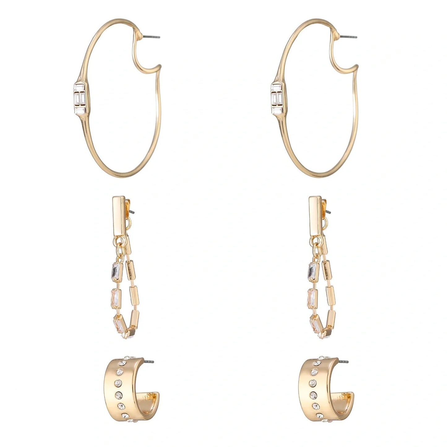 Women's chain-like flat snake twin necklace set with earrings, showcasing layered design and quadrilateral pendant.