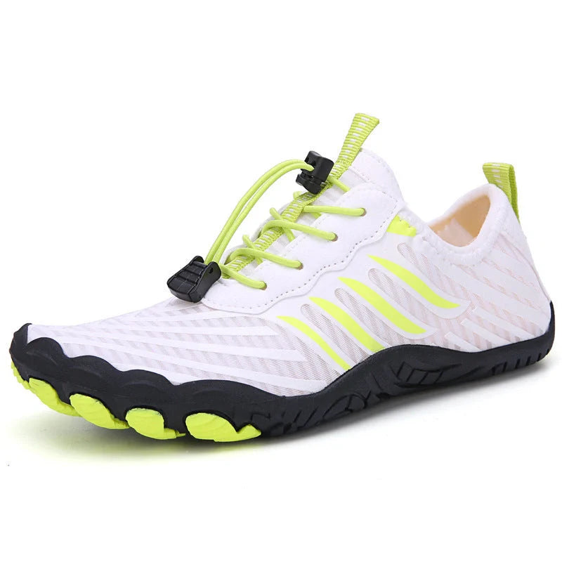 Leisure swimming wading shoes with non-slip rubber sole in grey, black, white, and moonlight colors