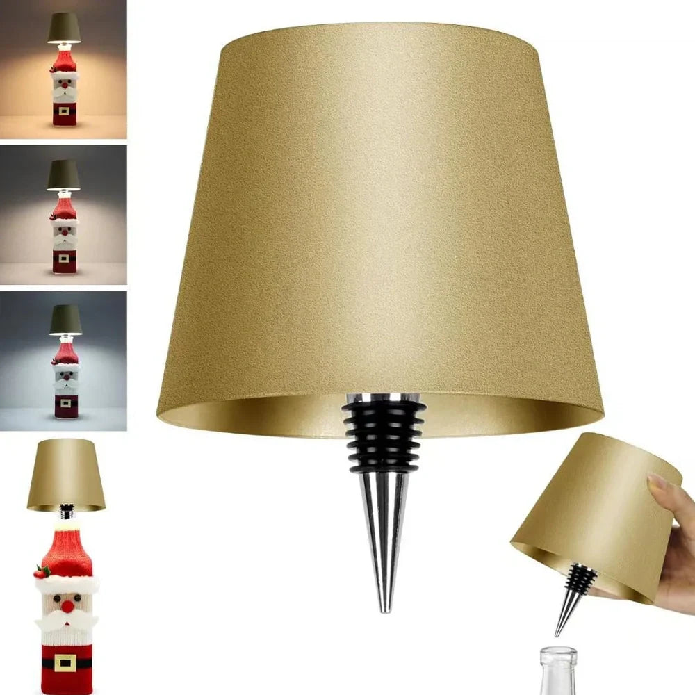 White cylindrical LED wine bottle table lamp with touch dimming and USB charging port