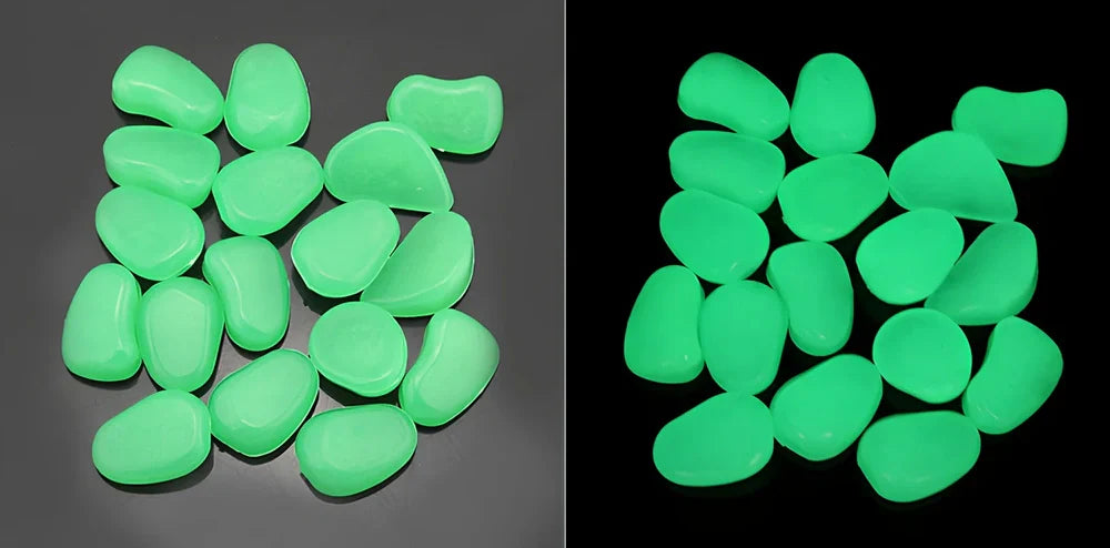 Blue, green, and white glow in the dark resin rocks for aquarium decoration with irregular shapes