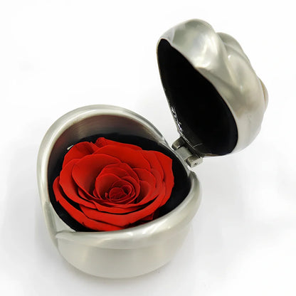 Iron Rose Jewellery Box in silver red, 10x8x5cm with rose motif and divided compartments for small accessories