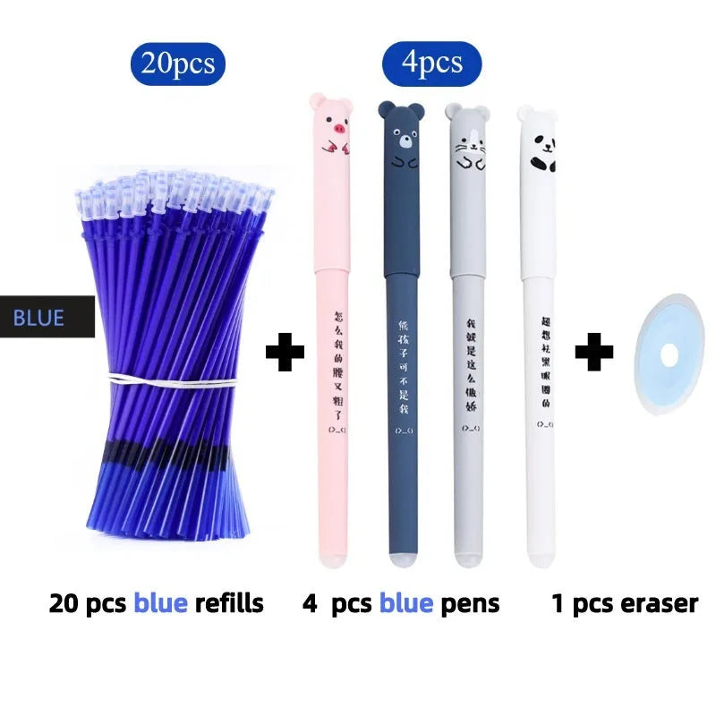 Erasable pen with 0.5mm needle tip and hot erasable ink in plastic casing