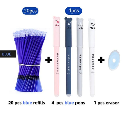 Erasable pen with 0.5mm needle tip and hot erasable ink in plastic casing