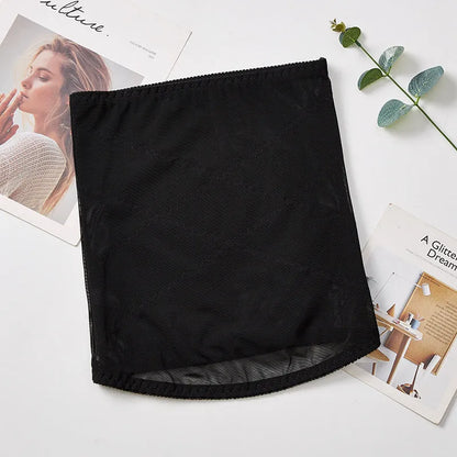 Postpartum waist slimming belt in black mesh fabric with cross-waistband design