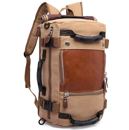 KAKA canvas travel backpack in army green with 36-55L capacity, 14 inch laptop compartment and zip closure