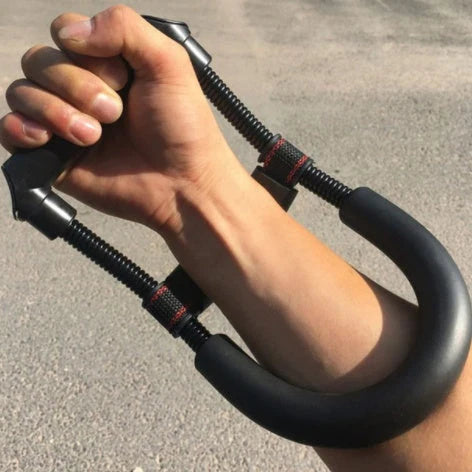 Adjustable hand grip strengthener with foam handle and spring steel components for wrist, forearm, and arm workout