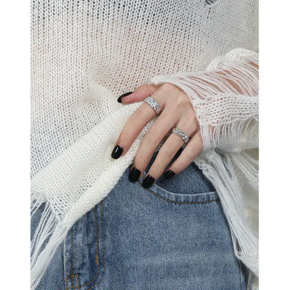 Hammered texture S925 sterling silver adjustable opening ring with white gold colour electroplating