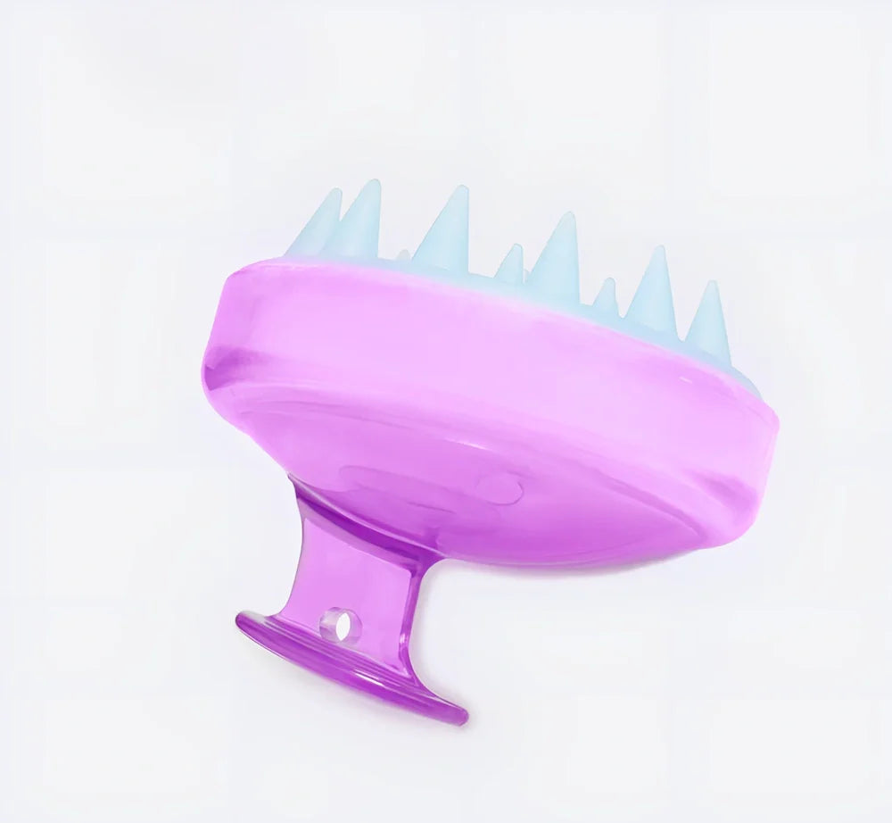 Black silicone shampoo brush with hook design measuring 8x8x7cm for scalp massage during hair washing