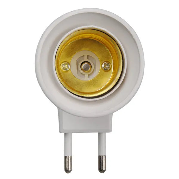 White wall plug-in screw lamp holder with switch for E27 bulbs, 250V maximum voltage