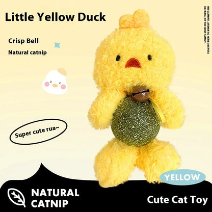 Brown bear catnip toy with 15cm height, 4cm mint ball, and visible bell inside plush material