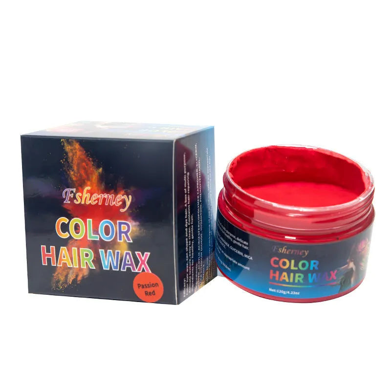 120g hair styling clay pot in one of nine colours: White, Orange, Red, Yellow, Blue, Green, Purple, Rose Red, or Granny Grey