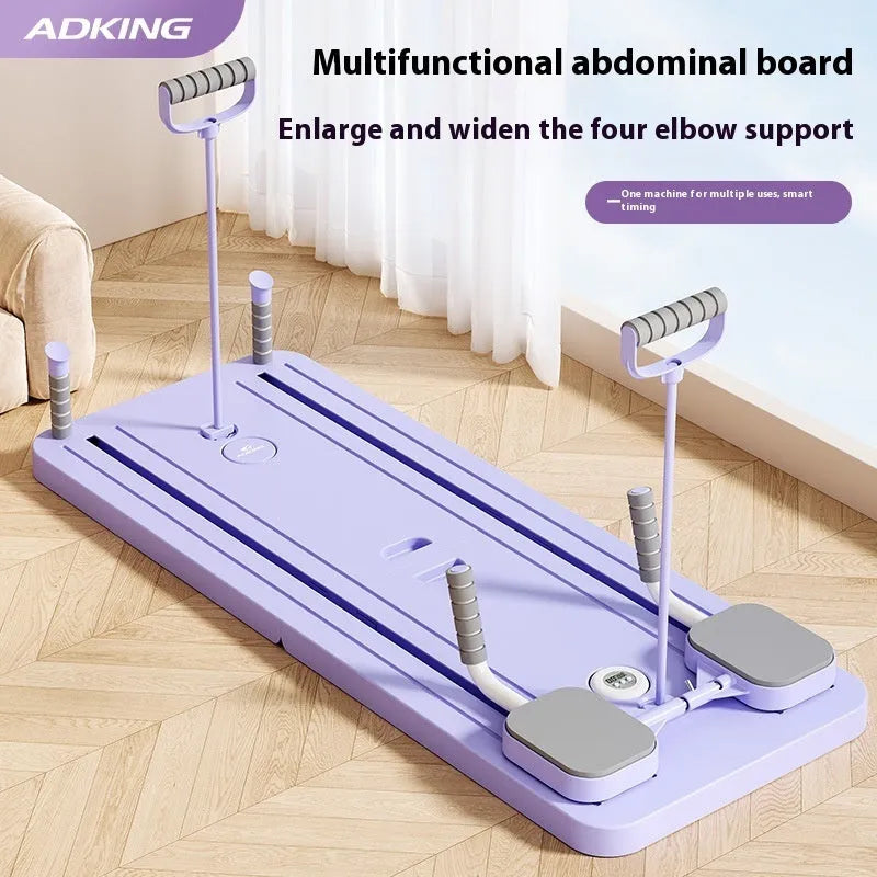 Multi-functional household fitness board with automatic rebound abdominal wheel, purple colour, dimensions 106x41x7cm