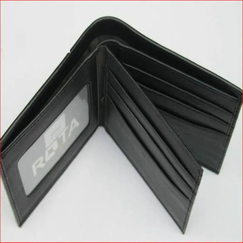 Genuine pearl fishskin leather short wallet with horizontal suitcase shape and sewing thread detail.