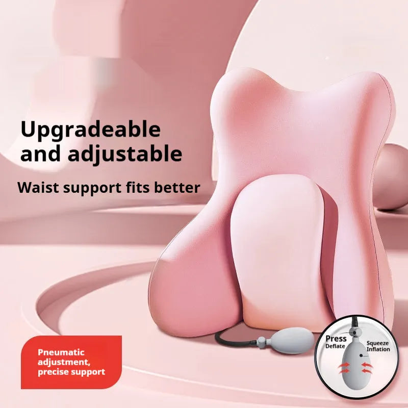 Ergonomic memory foam lumbar support cushion with a removable cover in a solid colour.