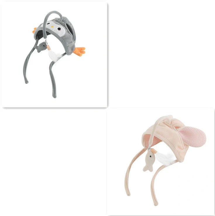 Adjustable head-wearing feather cat toy stick in various colors for indoor play