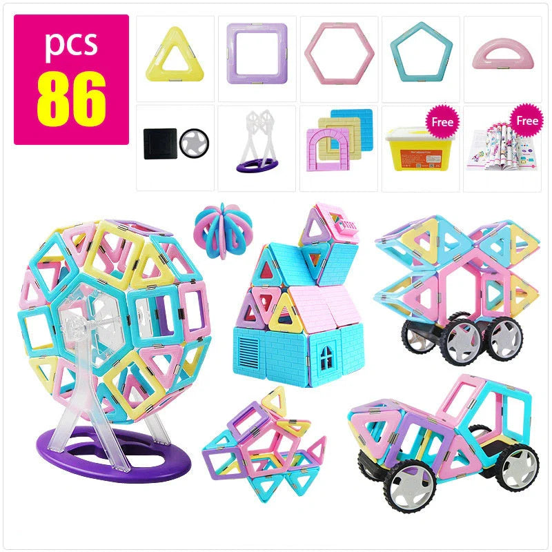 Magnetic building blocks educational toy set with ice cream colors and strong magnets