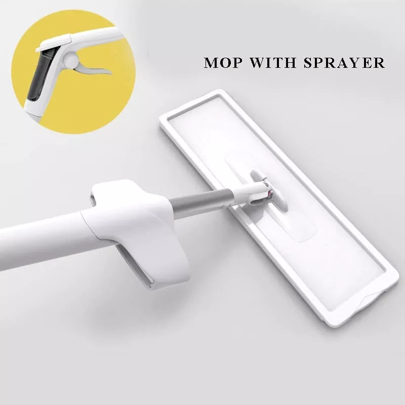 Spray Flat Mop with no hand wash feature and stainless steel bar for efficient cleaning