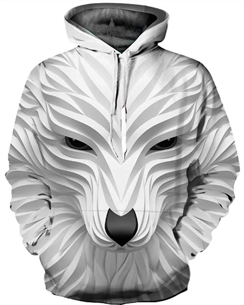 Men's long sleeve hooded sweatshirt with 3D animal print in various sizes