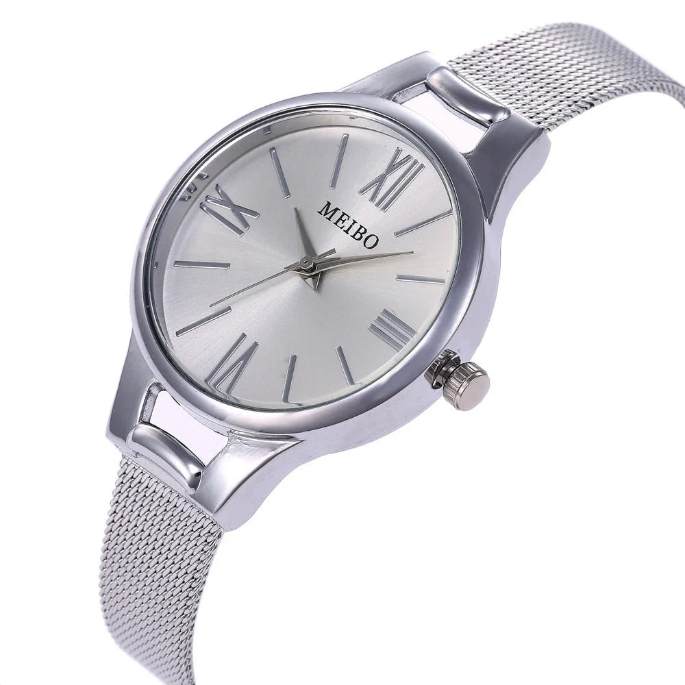 Elegant rose gold women's watch with stainless steel mesh band
