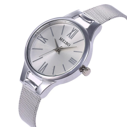 Elegant rose gold women's watch with stainless steel mesh band
