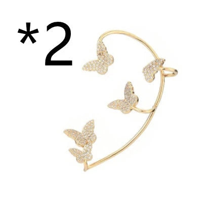 Stylish butterfly ear clips with sparkling zircon stones in gold and silver finishes