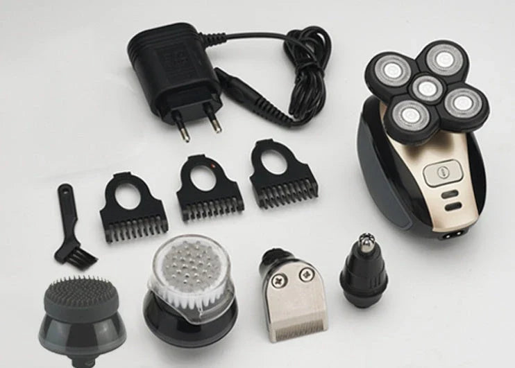 Premier 5-in-1 Grooming Multi-Tool for Men with Black US Plug, featuring a powerful motor, premium blades, and waterproof design for a close, comfortable shave and precise trimming.
