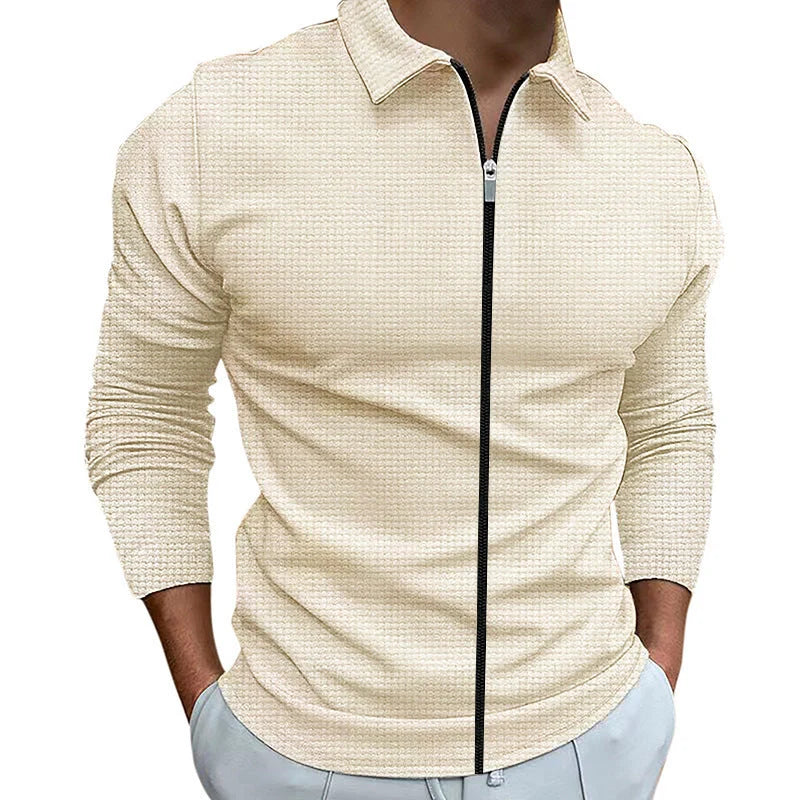 Men's waffle texture zipped lapel jacket in various colors for outdoor sports