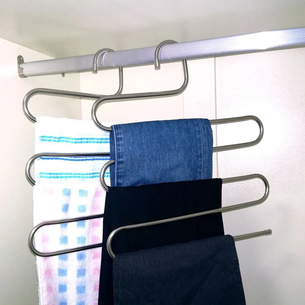 Sturdy 5-Tier Pants Rack in Stainless Steel for Closet Organization and Space-Saving Storage