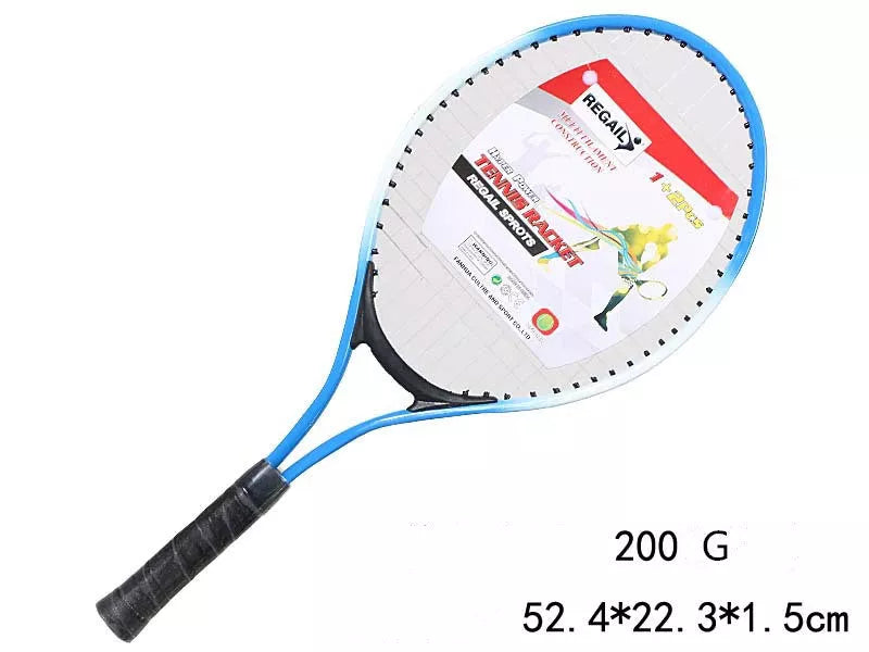 Children's tennis racket with steel alloy frame in green, red, or blue