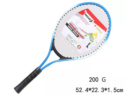 Children's tennis racket with steel alloy frame in green, red, or blue