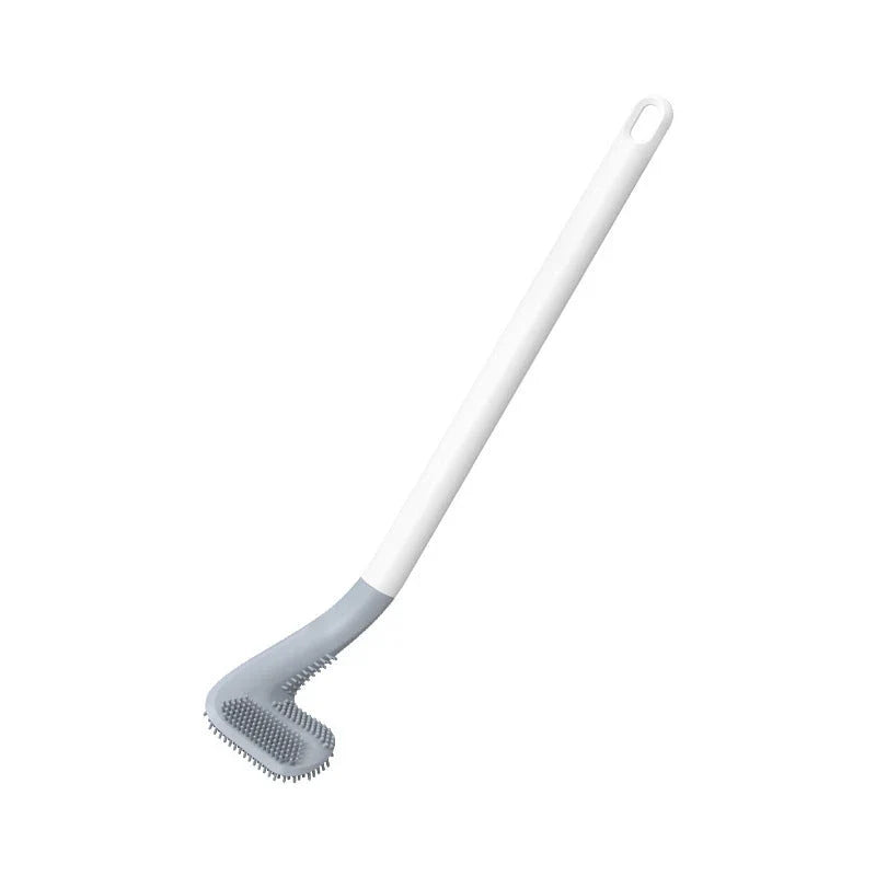 Wall-mounted toilet brush with flexible silicone bristles for easy, effective bathroom cleaning