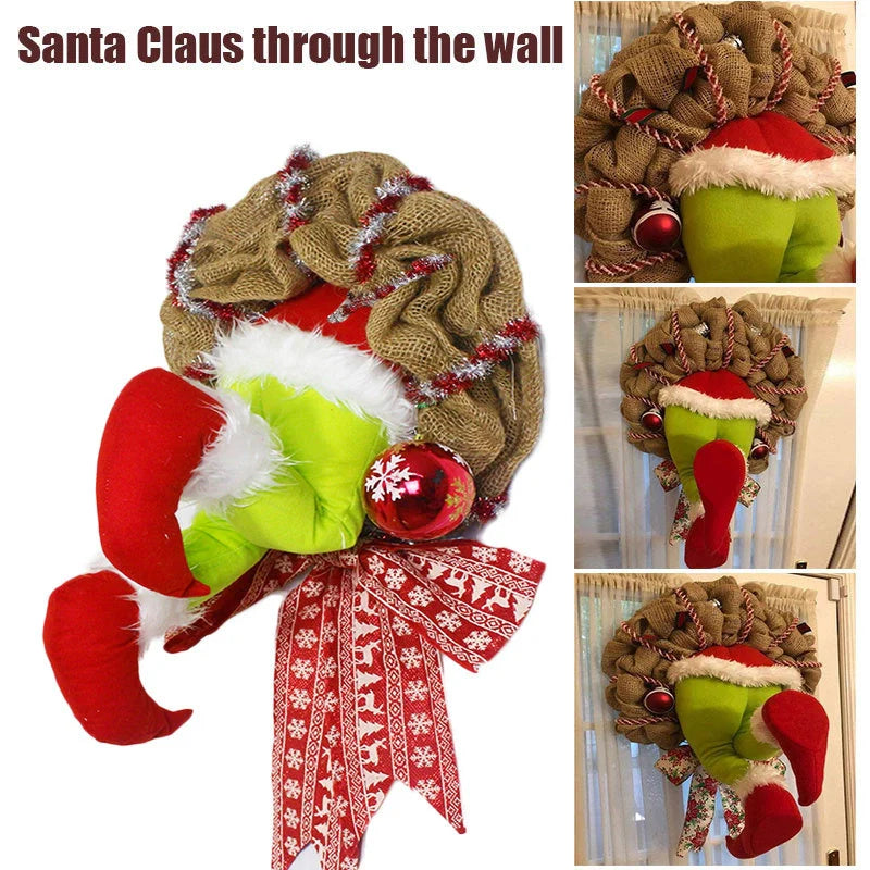 Christmas Thief Burlap Wreath with Santa Legs for door and wall decoration