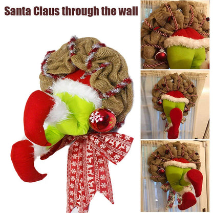 Christmas Thief Burlap Wreath with Santa Legs for door and wall decoration