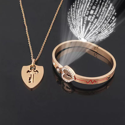 Titanium Steel Couple Love Lock Bracelet and Key Set in various colors