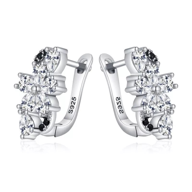 Black flower zircon ear studs for women with copper construction