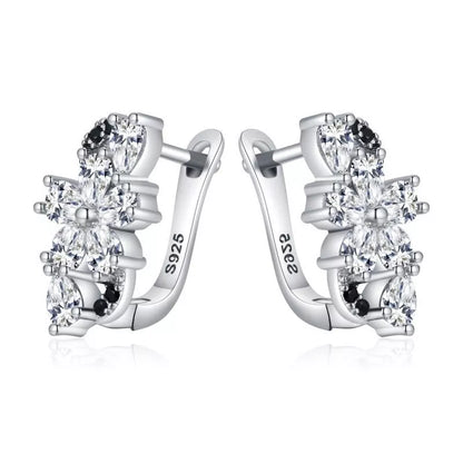 Black flower zircon ear studs for women with copper construction