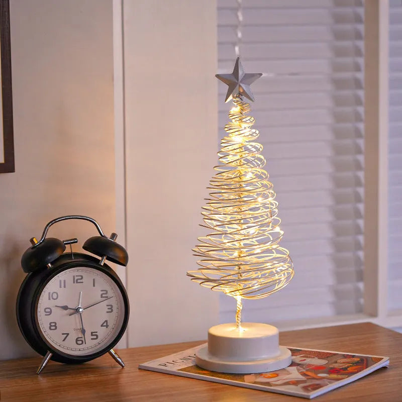 Wrought iron Christmas tree LED table light with battery operation and warm white illumination
