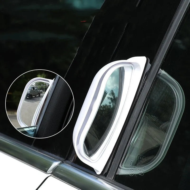 Universal wide angle car mirror measuring 126mm wide with black or white printing colour options