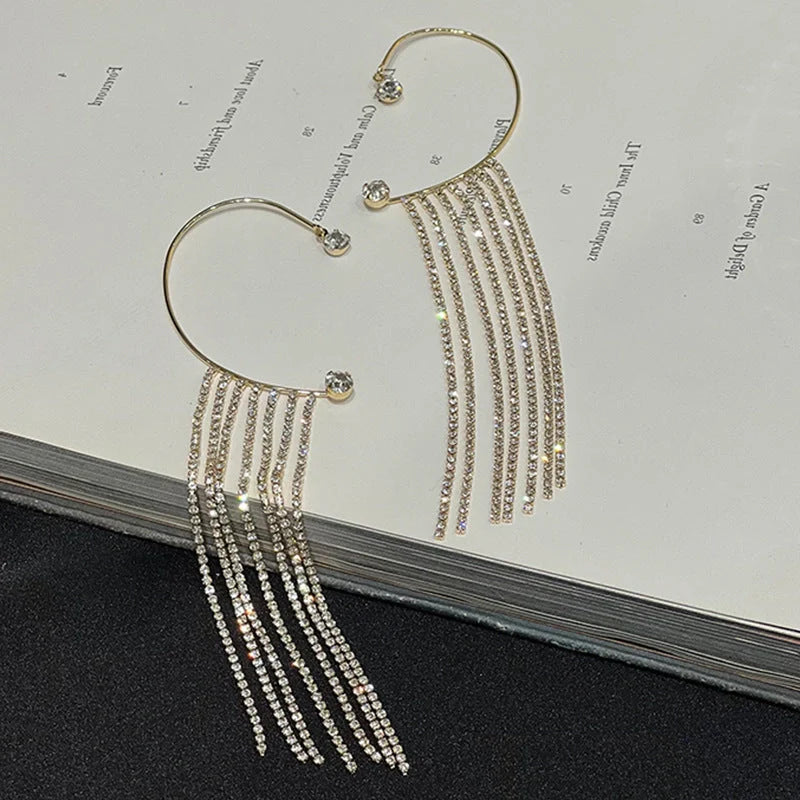Fashionable gold and silver tassel earrings with a geometric design and luxurious 14K real gold plating