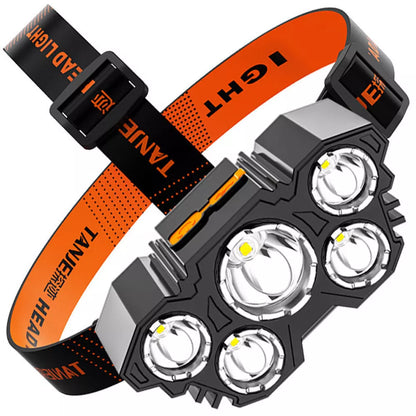 USB Rechargeable Five Head Fishing Lamp with adjustable brightness and waterproof design