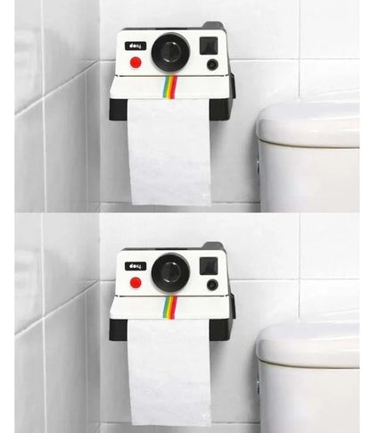 Retro Instagram camera-shaped paper towel box in vibrant colors