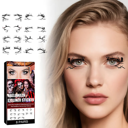 Bat and spider themed eyeliner stickers set with 8 pairs for decorative eye makeup