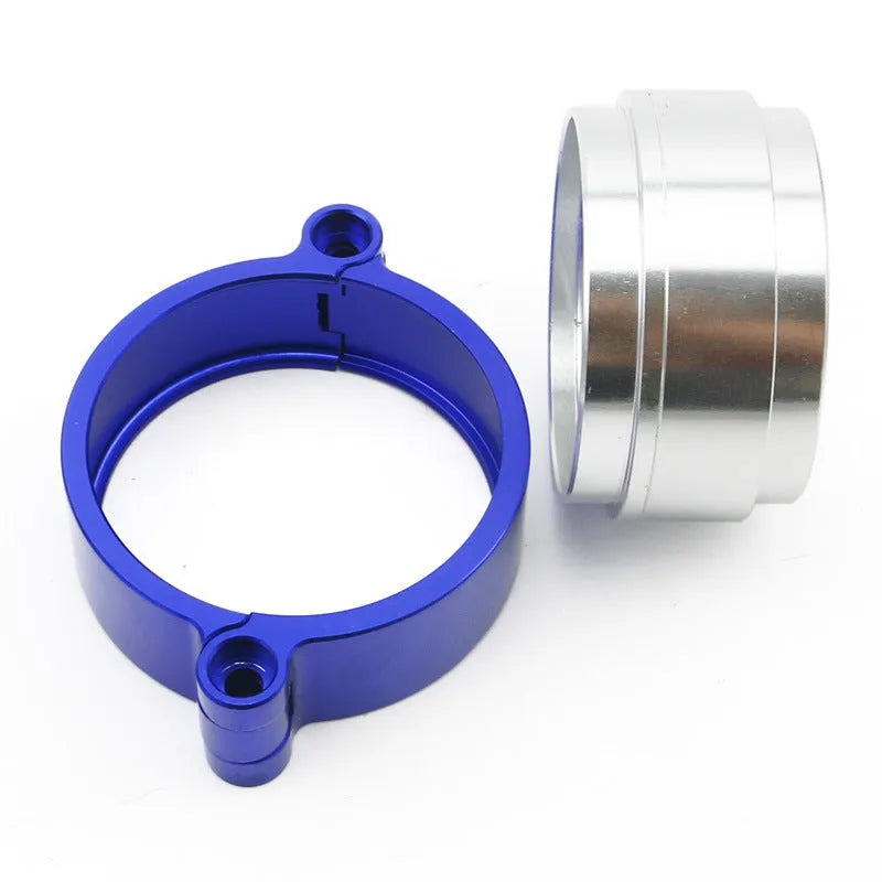 Aluminium fixed movement clamp for turbine exhaust downspouts in black, blue, or red colours showing 800psi pressure rating
