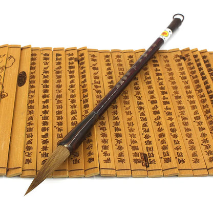 Wolf Hao traditional Chinese calligraphy brush set with steel rod handles and wolf hair nibs in multiple sizes.
