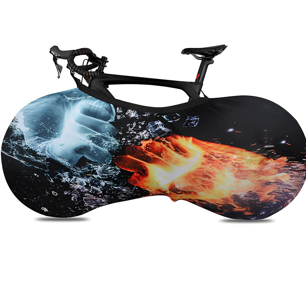 Bicycle wheel dust cover with elastic opening showing 149cm length and 48-58cm height adjustment