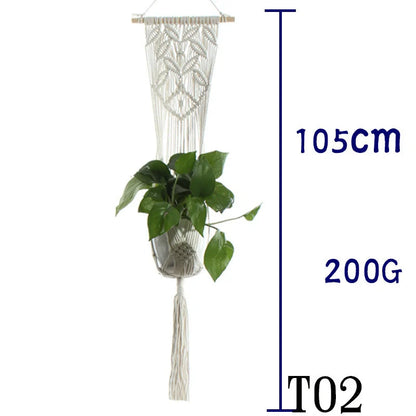 Beige cotton rope hanging basket with various styles for indoor plant display